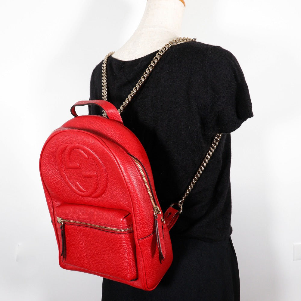 GUCCI Backpack 536192 leather Red ChainBackpack Interlocking Soho Women Used