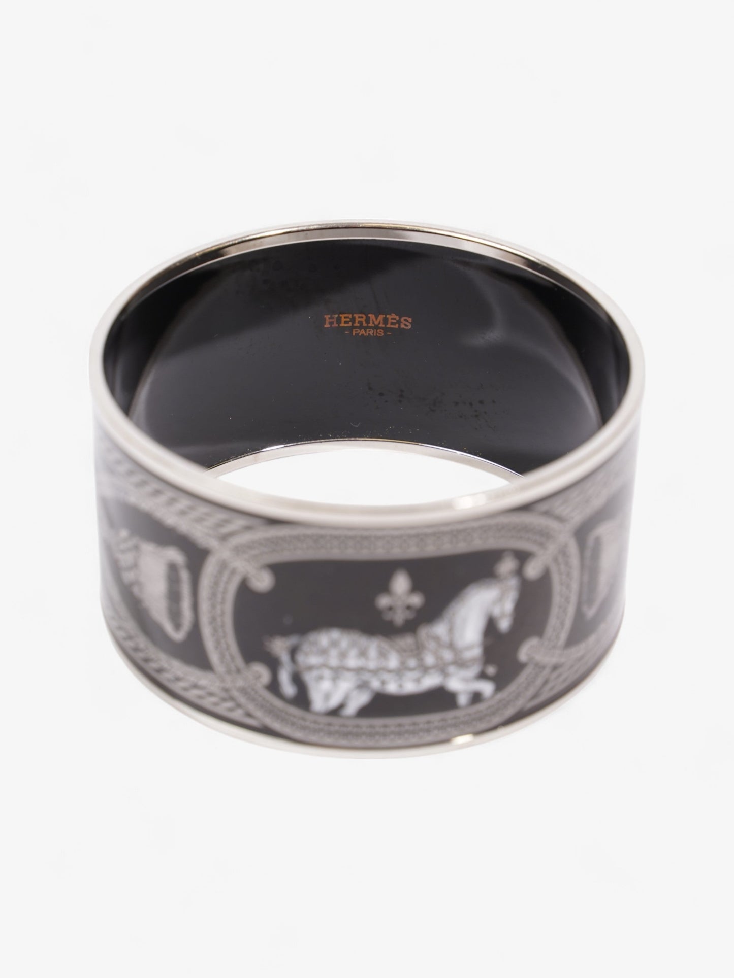 Hermes Grand Apparat Extra Wide Bracelet Black / White / Grey Enamel Small (Circumference - 20.4cm)