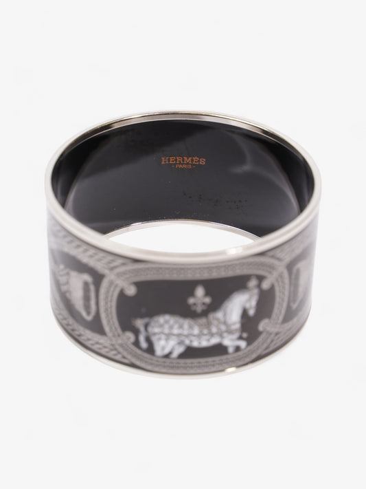 Hermes Grand Apparat Extra Wide Bracelet Black / White / Grey Enamel Small (Circumference - 20.4cm)