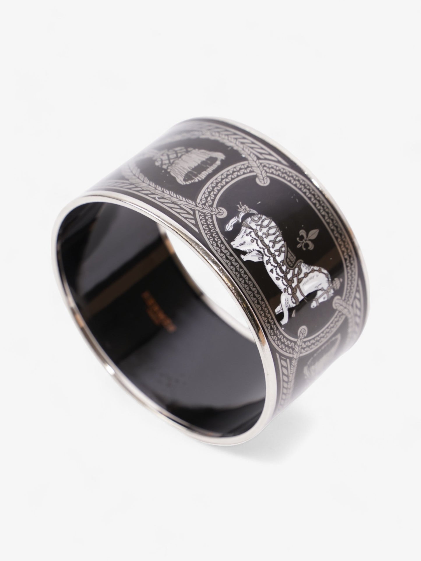 Hermes Grand Apparat Extra Wide Bracelet Black / White / Grey Enamel Small (Circumference - 20.4cm)