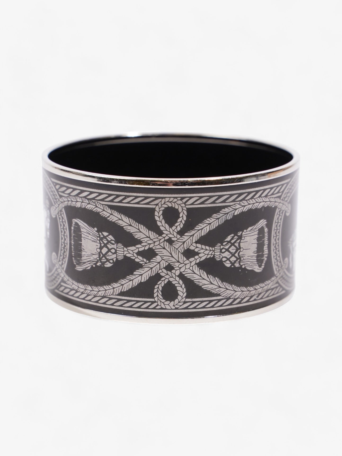 Hermes Grand Apparat Extra Wide Bracelet Black / White / Grey Enamel Small (Circumference - 20.4cm)