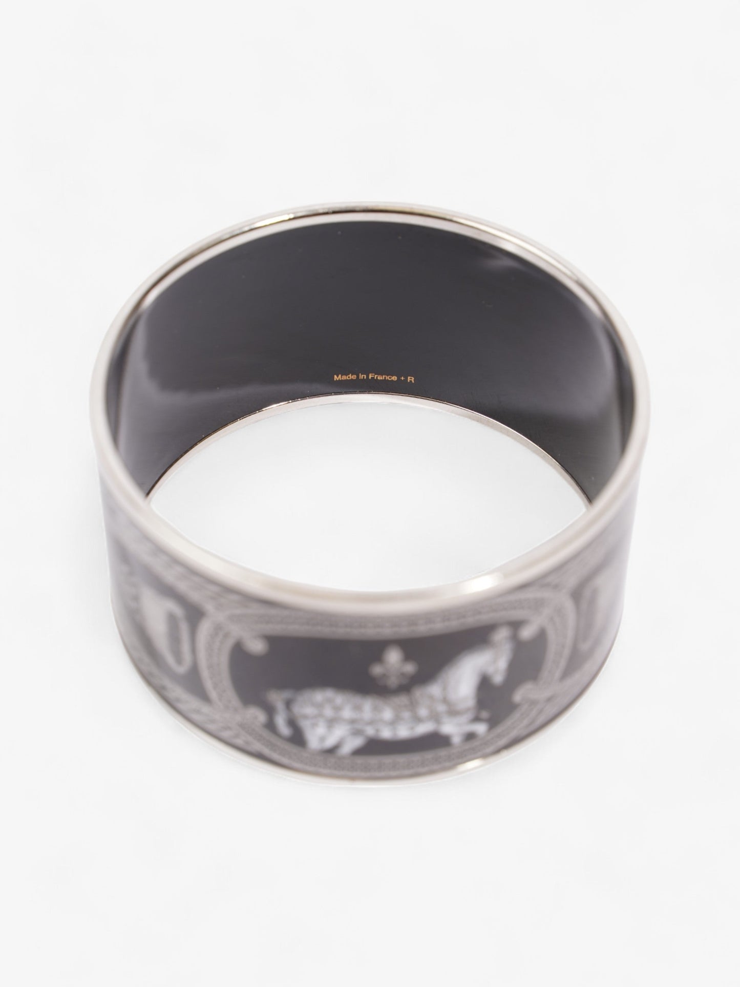 Hermes Grand Apparat Extra Wide Bracelet Black / White / Grey Enamel Small (Circumference - 20.4cm)