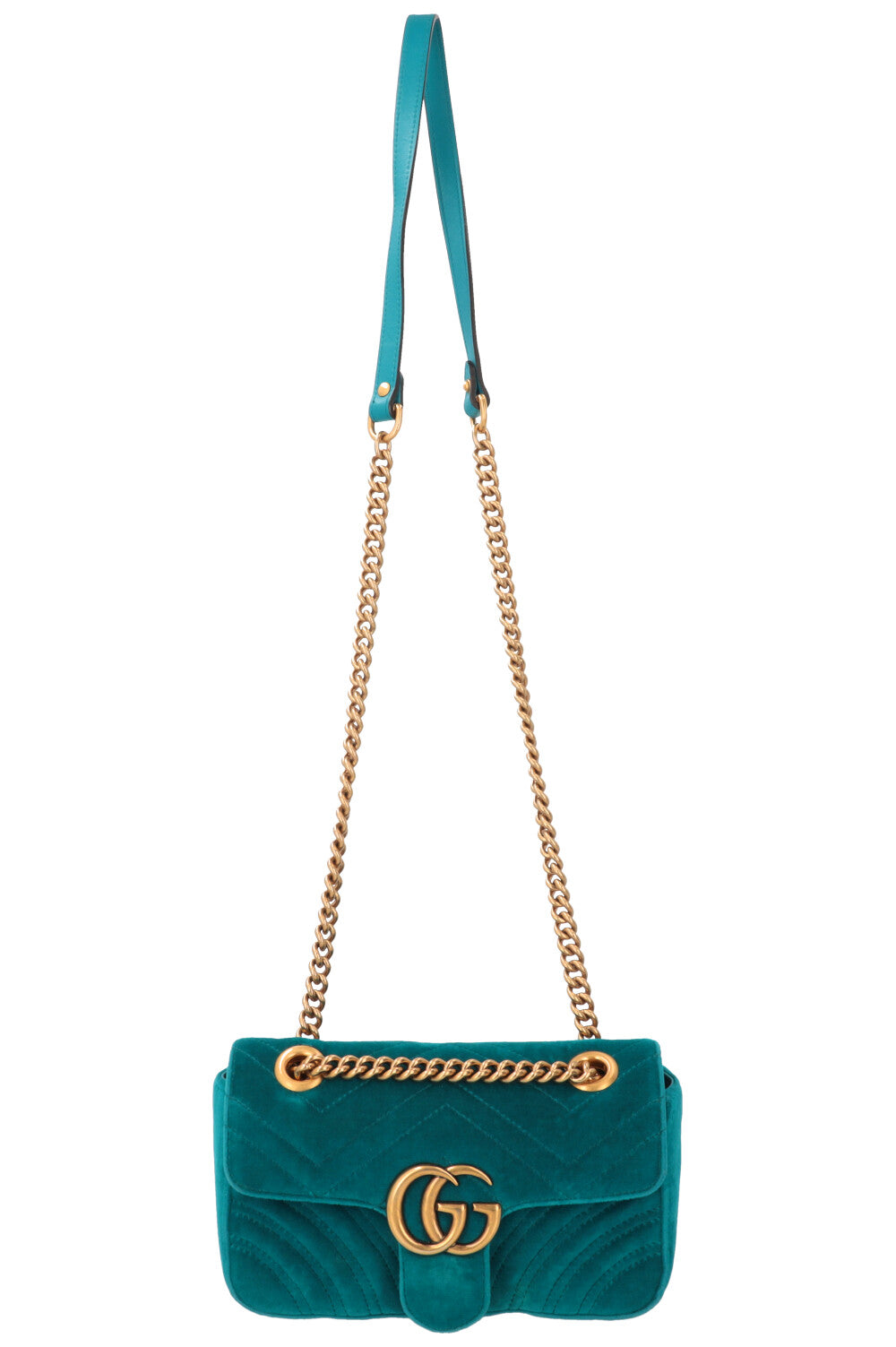 GUCCI GG Marmont Bag Mini Velvet Turquoise