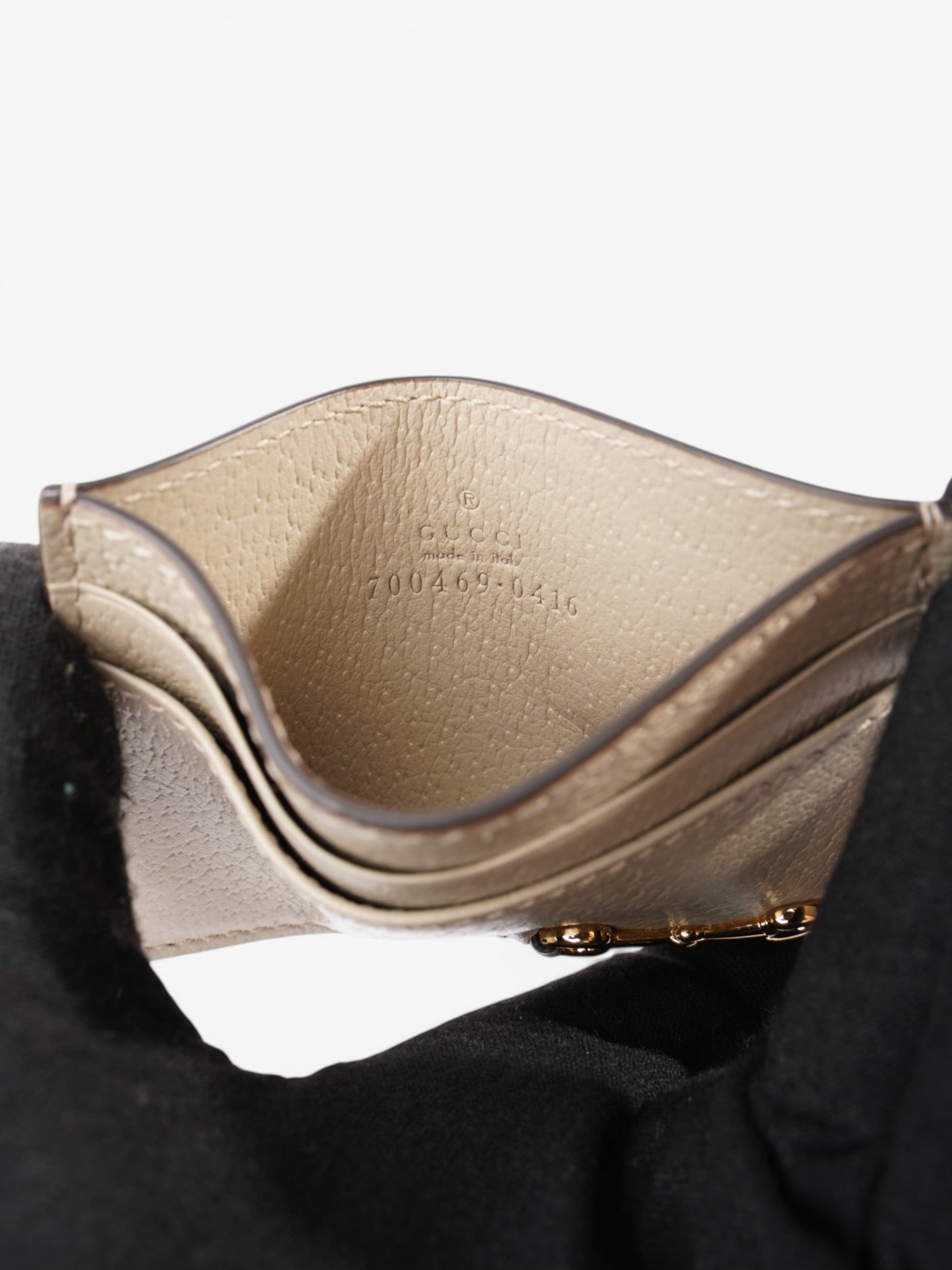 Gucci Horsebit 1955 Card Holder Beige / Gold Calfskin Leather