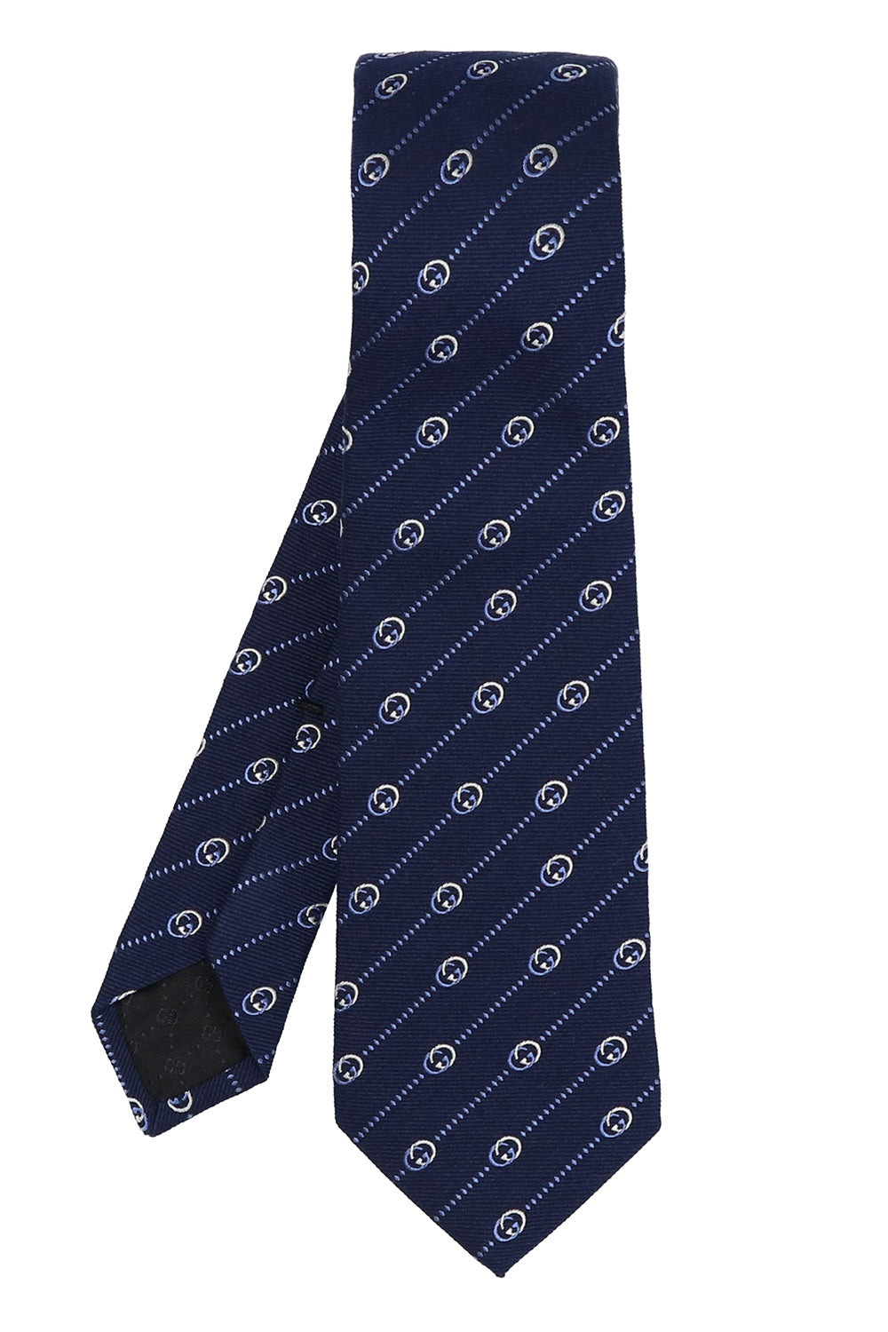 Gucci Interlocking GG and Dots Navy Silk Tie