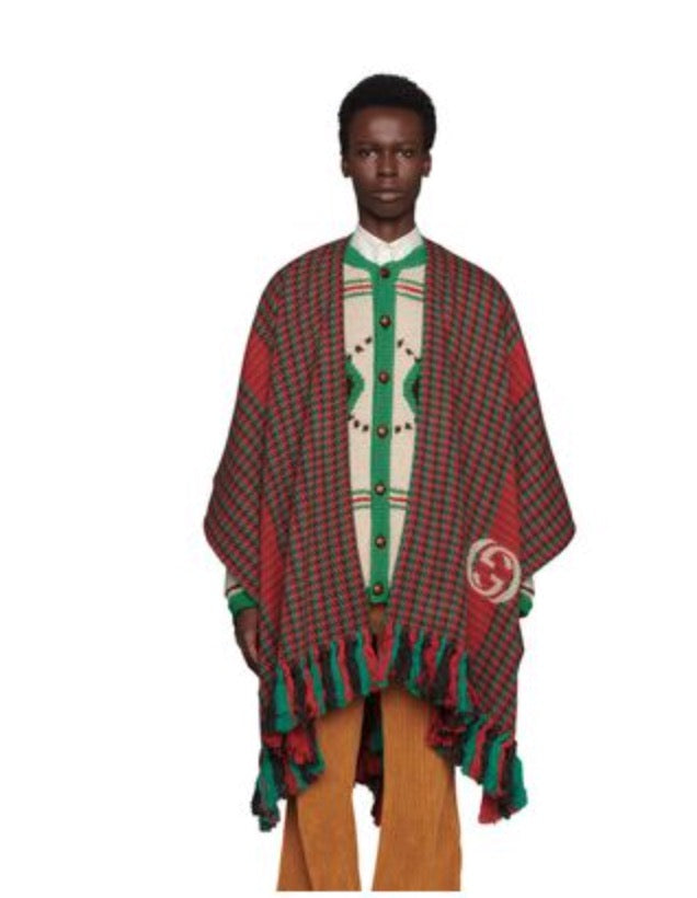 Gucci Houndstooth Poncho with Interlocking GG