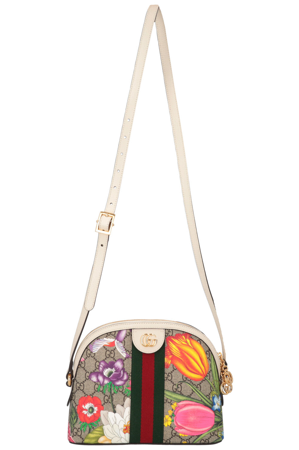 GUCCI Ophidia Floral Crossbody Bag White Canvas