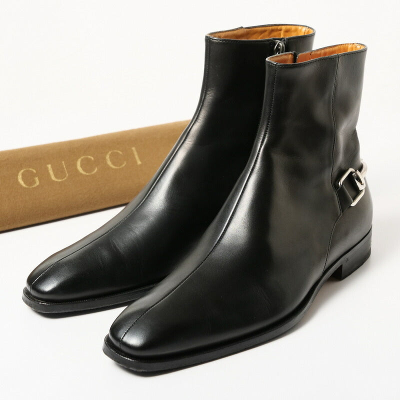 GUCCI boots 181848 Genuine Leather Black / Silver 38.5EJ