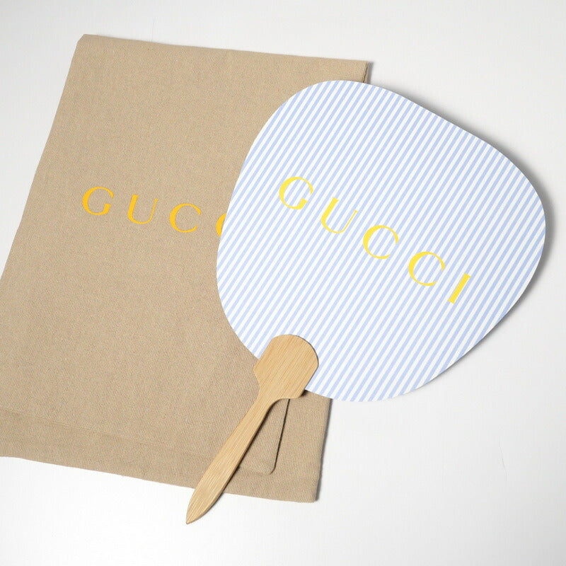 GUCCI Other miscellaneous goods Bamboo, Paper Light blue Stripe Pattern logo: Yellow Uchiwa fan