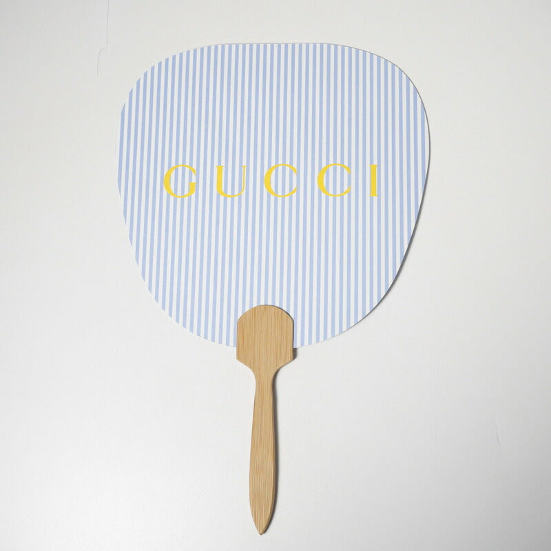 GUCCI Other miscellaneous goods Bamboo, Paper Light blue Stripe Pattern logo: Yellow Uchiwa fan