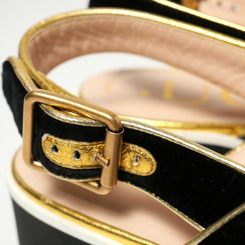 GUCCI Sandals velvet Black / white / gold 34 1/2