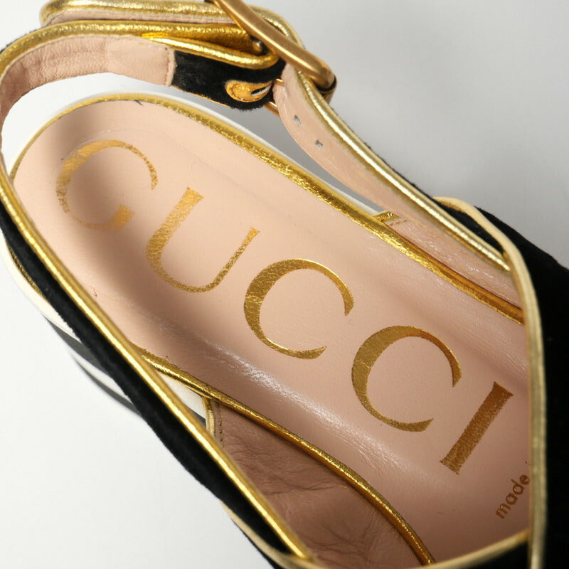 GUCCI Sandals velvet Black / white / gold 34 1/2