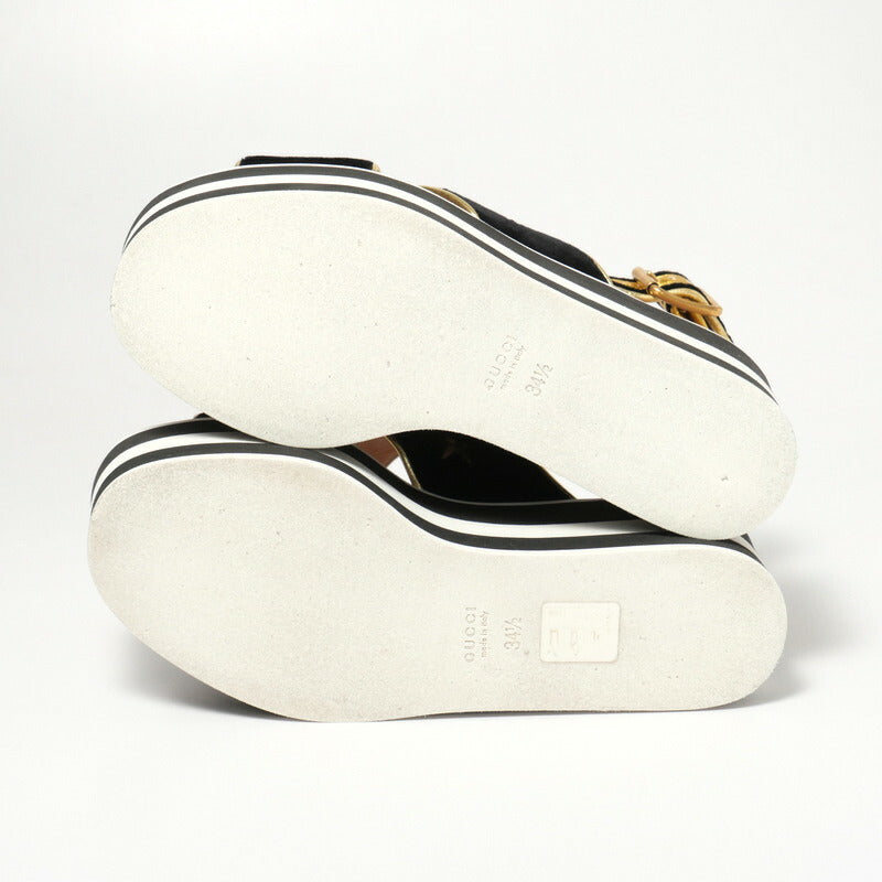 GUCCI Sandals velvet Black / white / gold 34 1/2