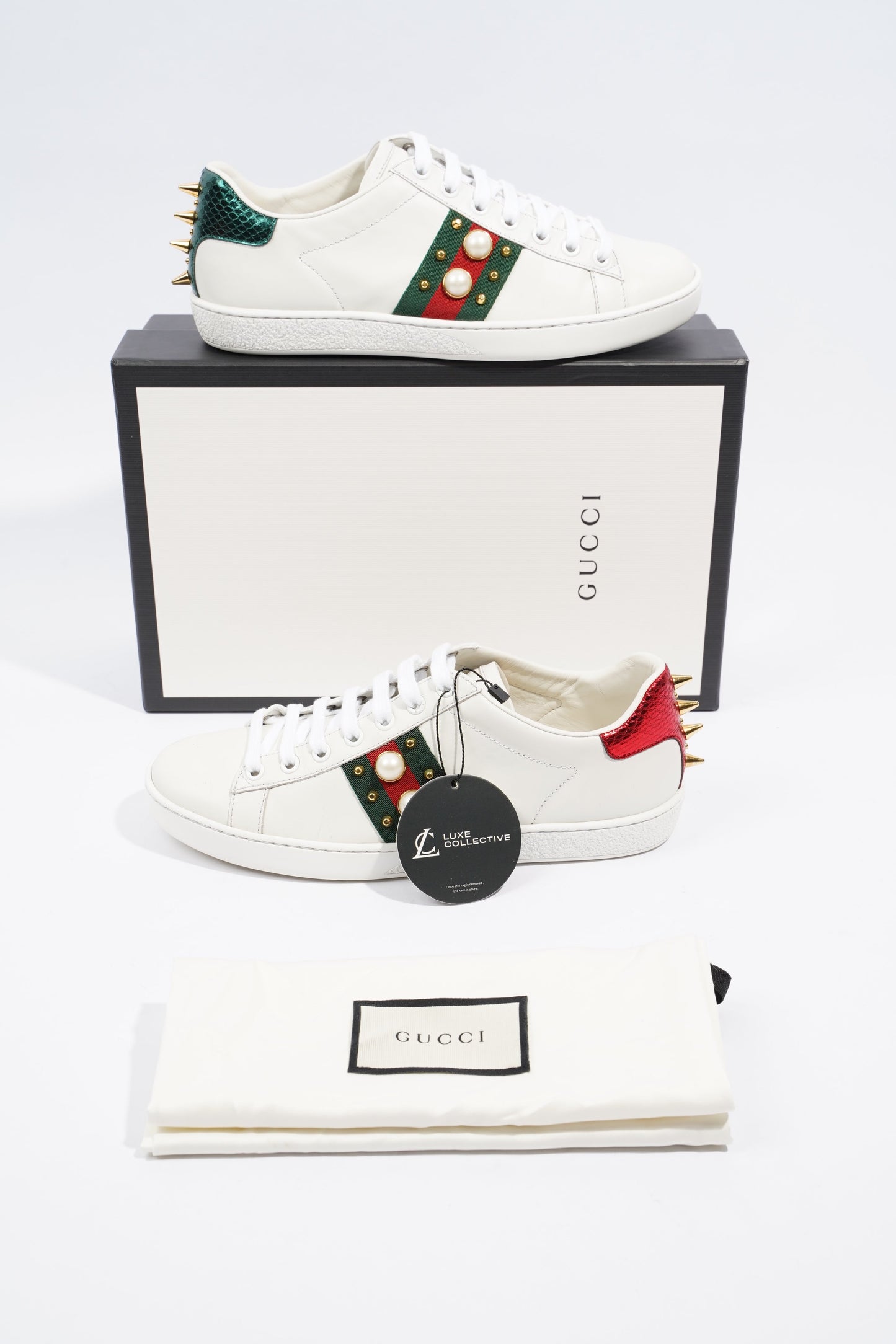 Gucci Ace Studded White / Red / Green Leather EU 37 UK 4