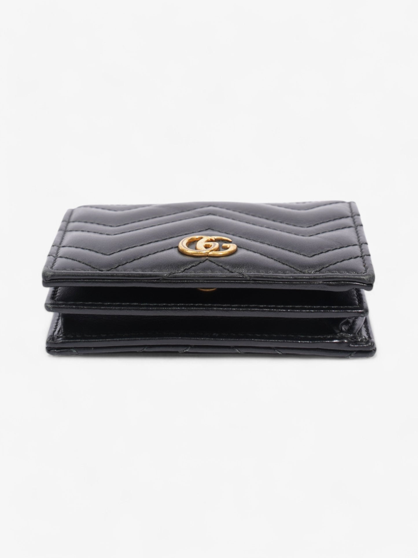 Gucci GG Marmont Card Case Wallet Black / Gold Matelasse Leather