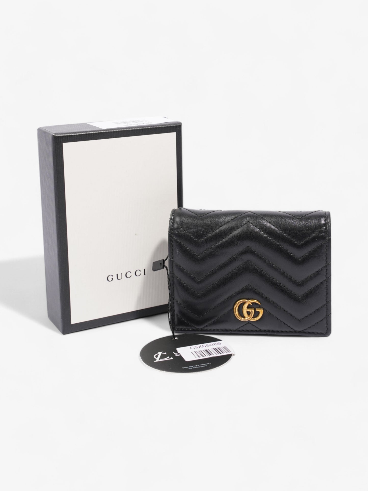 Gucci GG Marmont Card Case Wallet Black / Gold Matelasse Leather