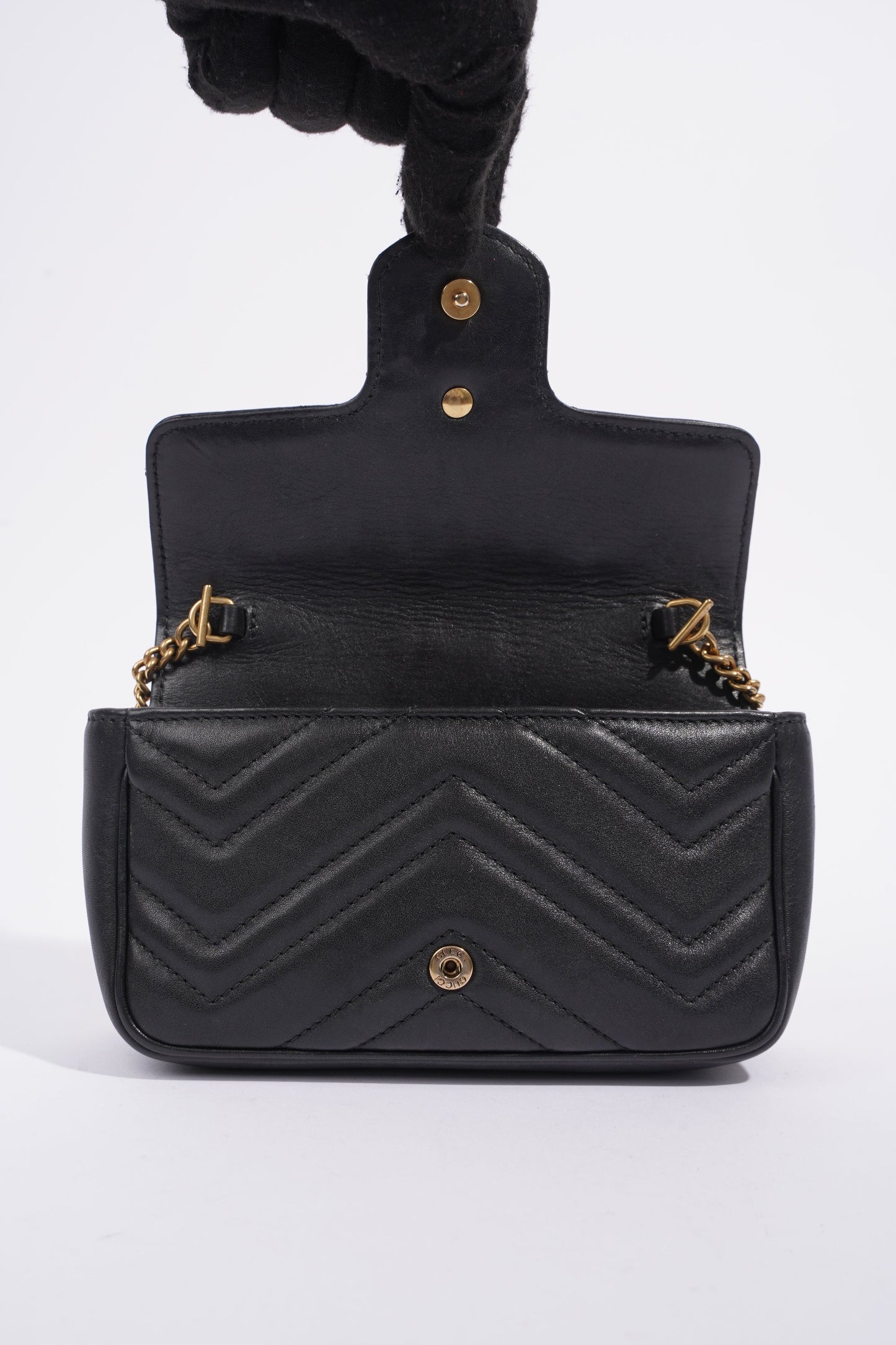 Gucci Marmont Flap Black Matelasse Leather Super Mini