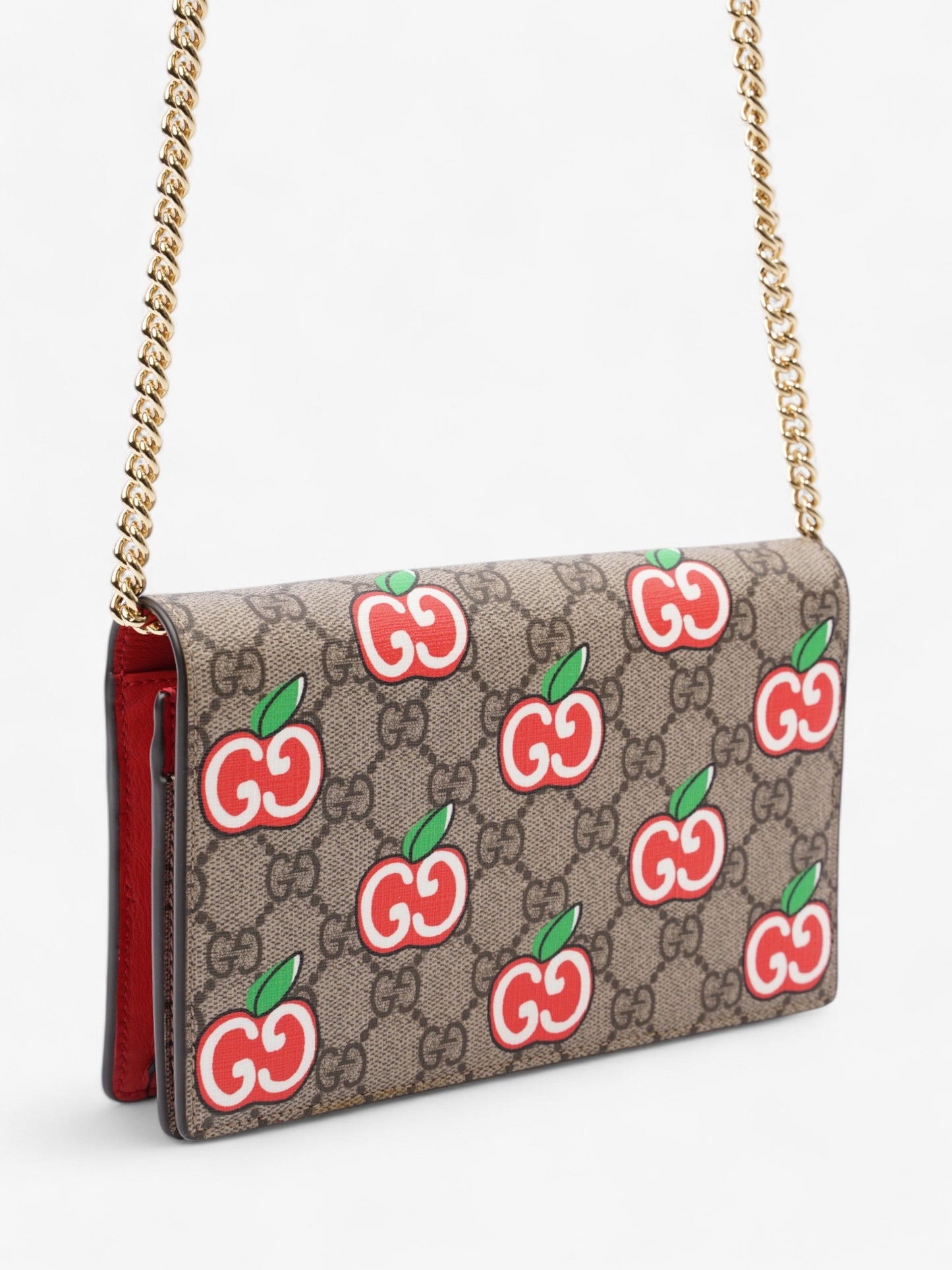 Gucci Monogram Apple Chain Wallet GG Supreme / Red / Green Canvas