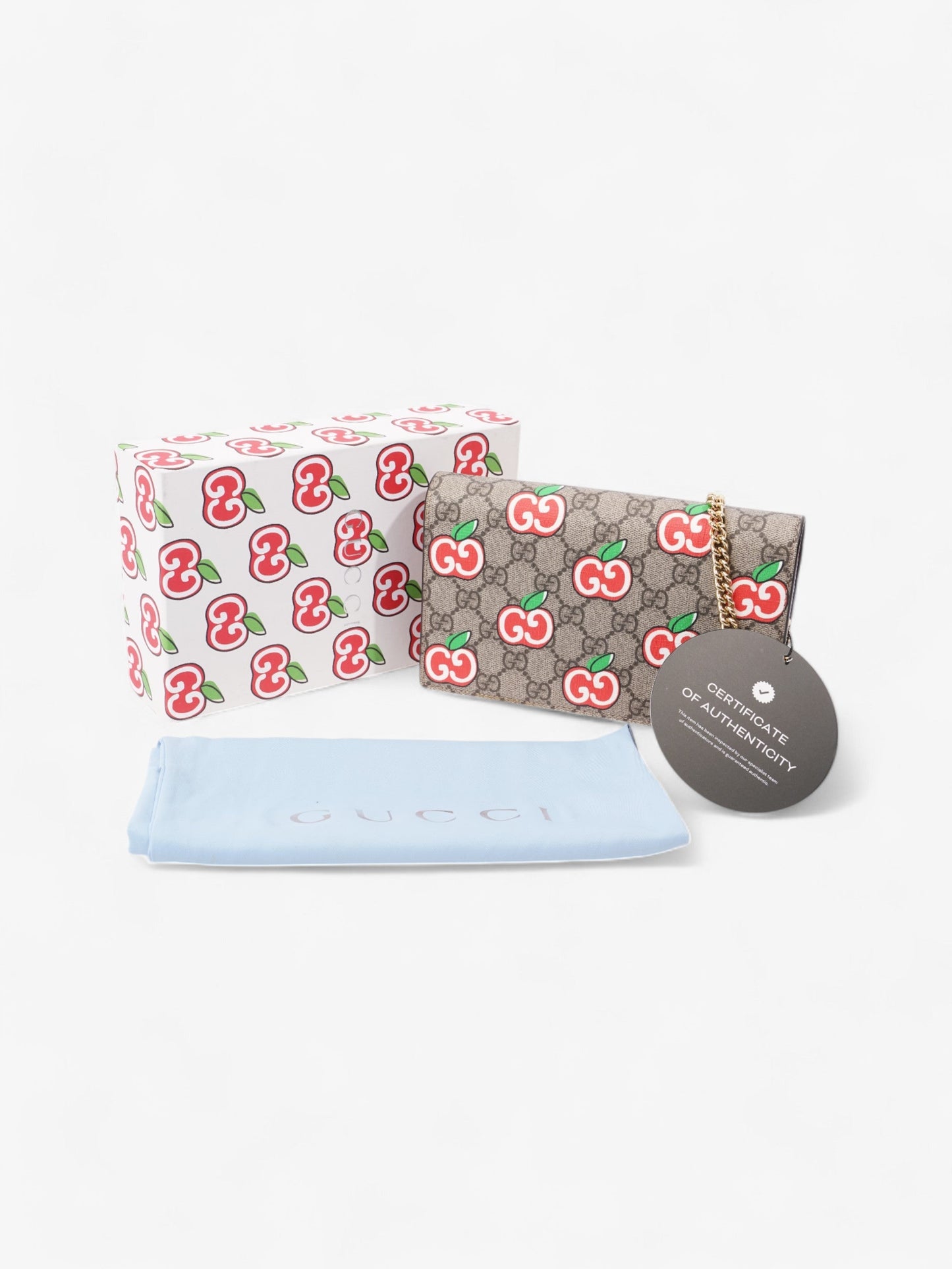 Gucci Monogram Apple Chain Wallet GG Supreme / Red / Green Canvas