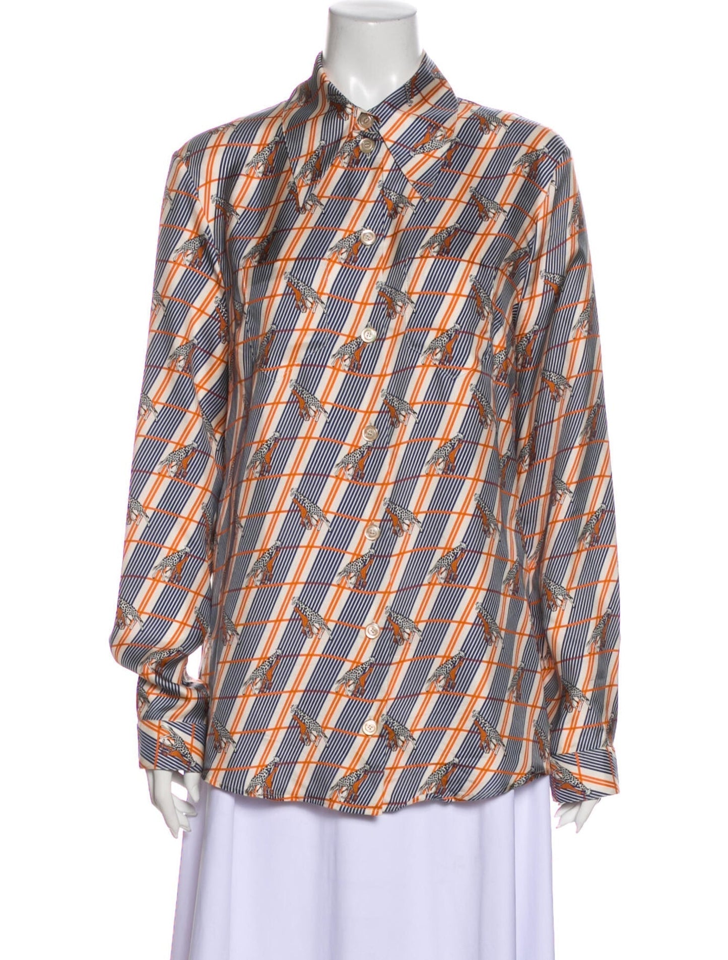 Gucci Giraffe Heritage Silk Twill Blouse in White