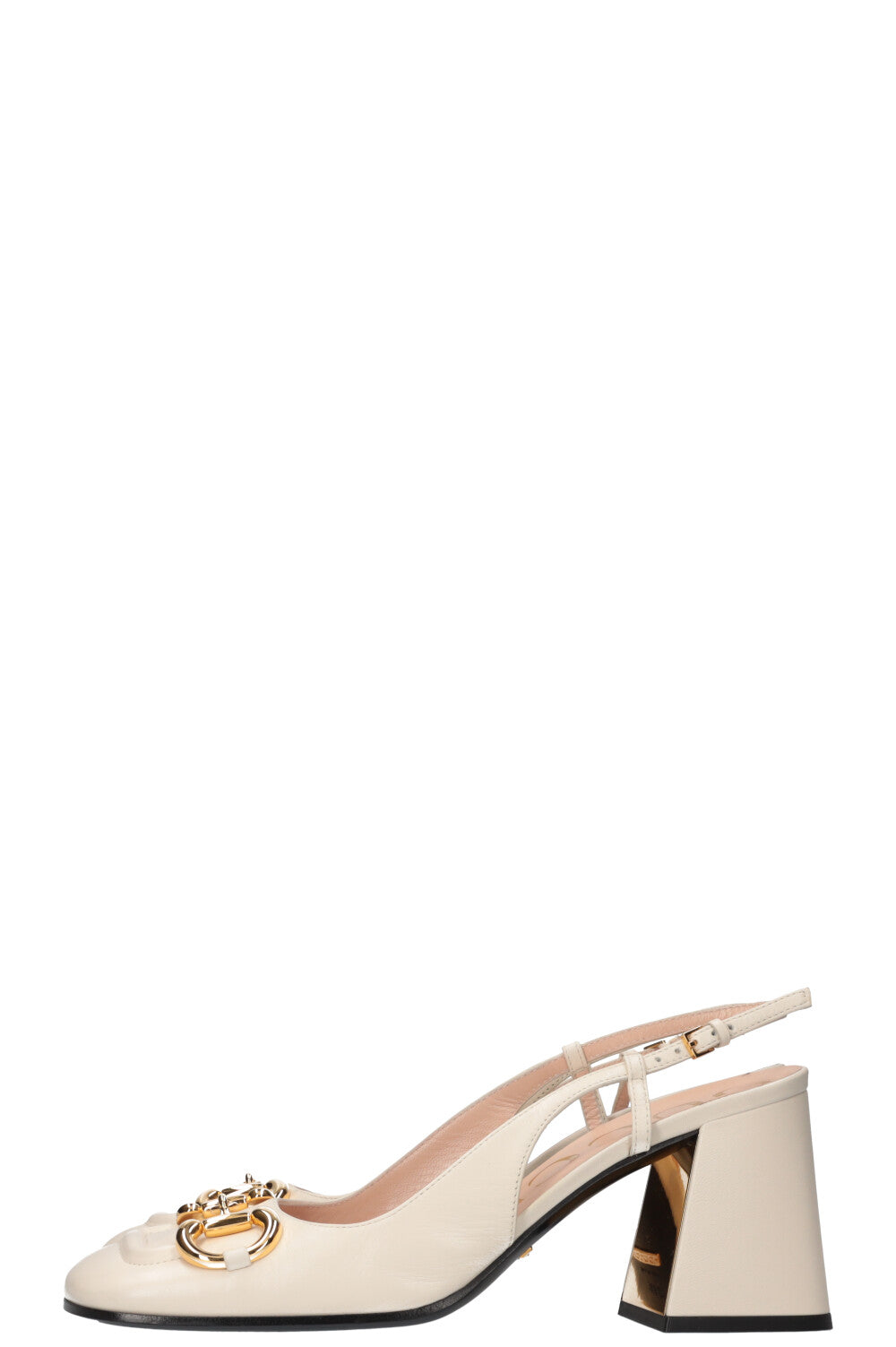 GUCCI Baby Horsebit Slingback Heels White