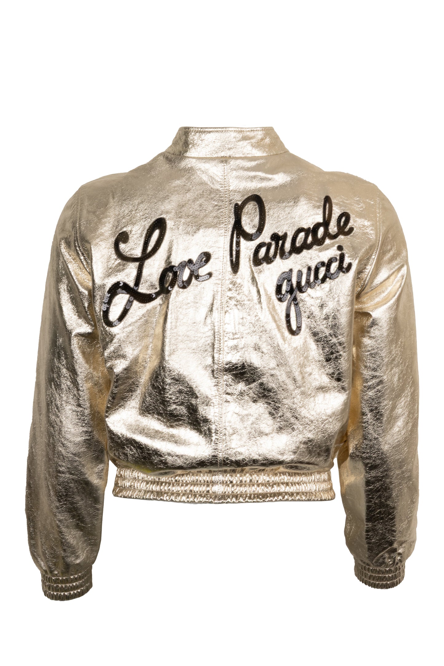 GUCCI Love Parade Leather Bomber Jacket Gold