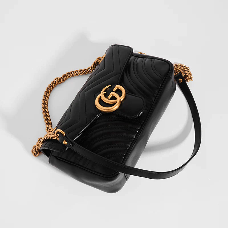 GUCCI GG Marmont Small Matelassé Shoulder Bag in Black