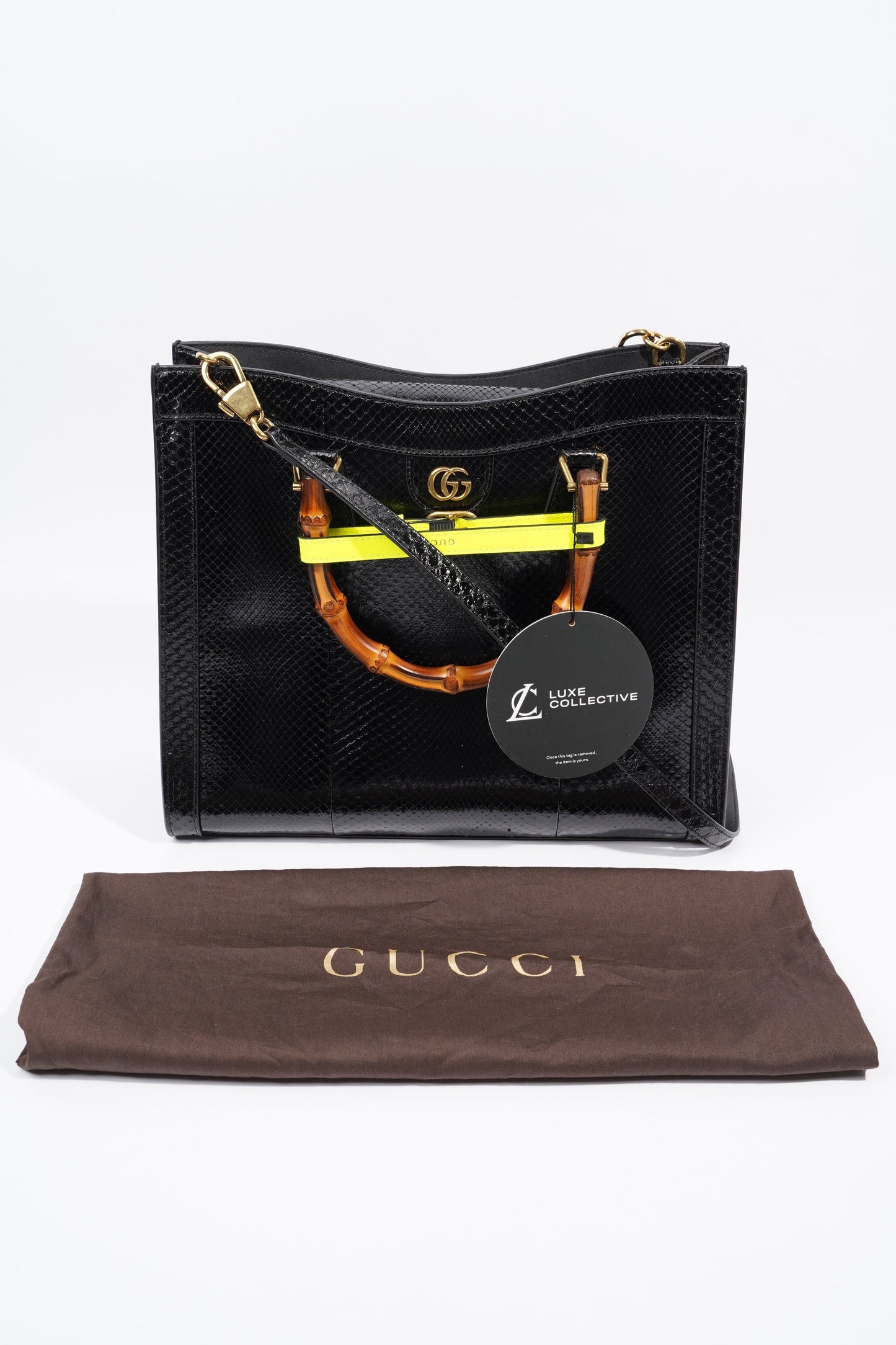 Gucci Diana Python Black Leather Medium
