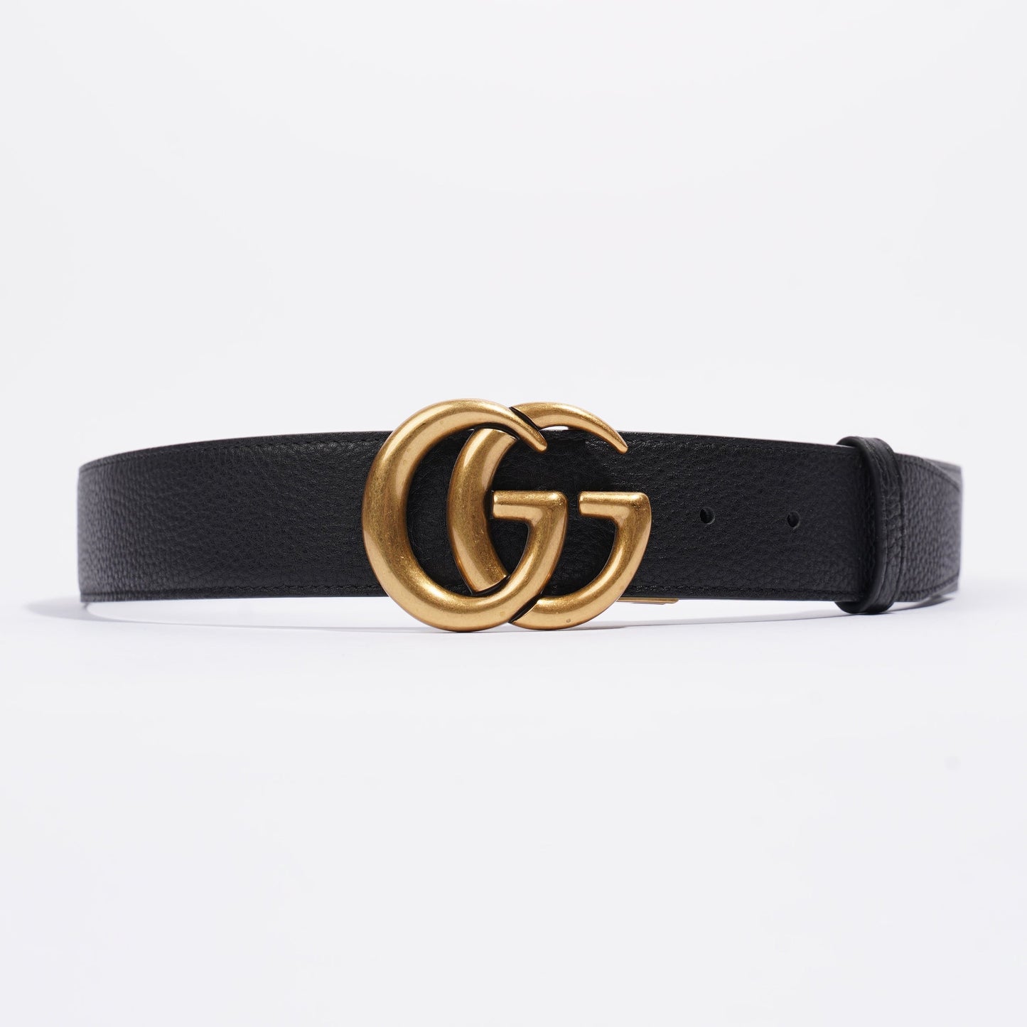 Gucci GG Gold Buckle Belt Black Grained Leather 95cm 38"