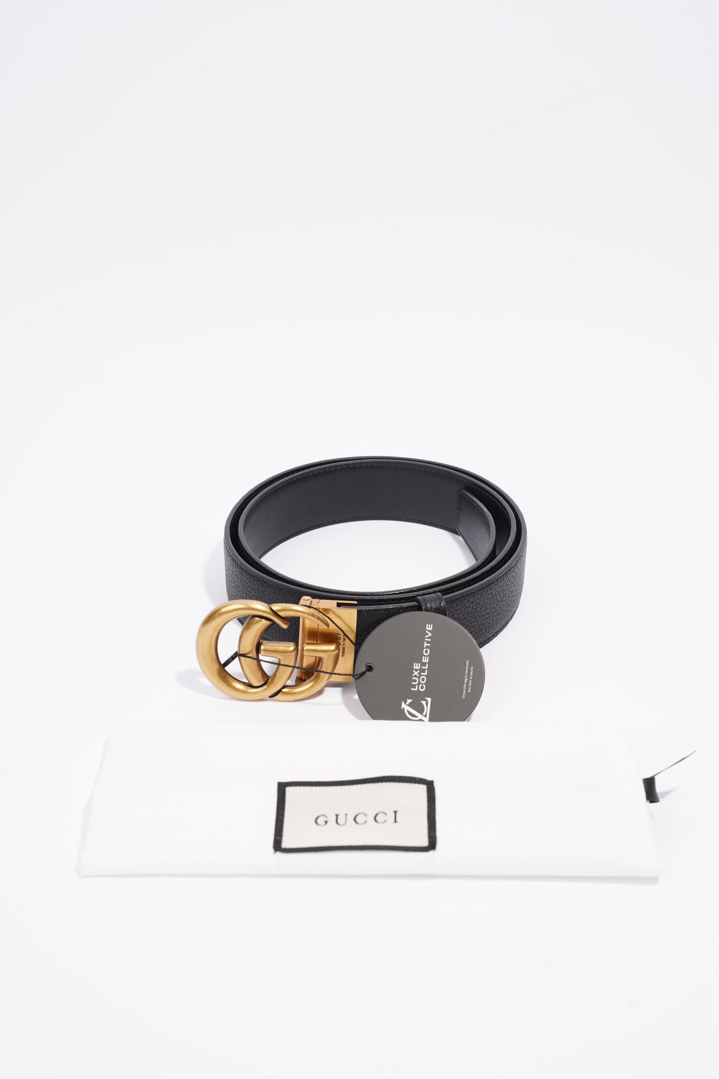 Gucci GG Gold Buckle Belt Black Grained Leather 95cm 38"