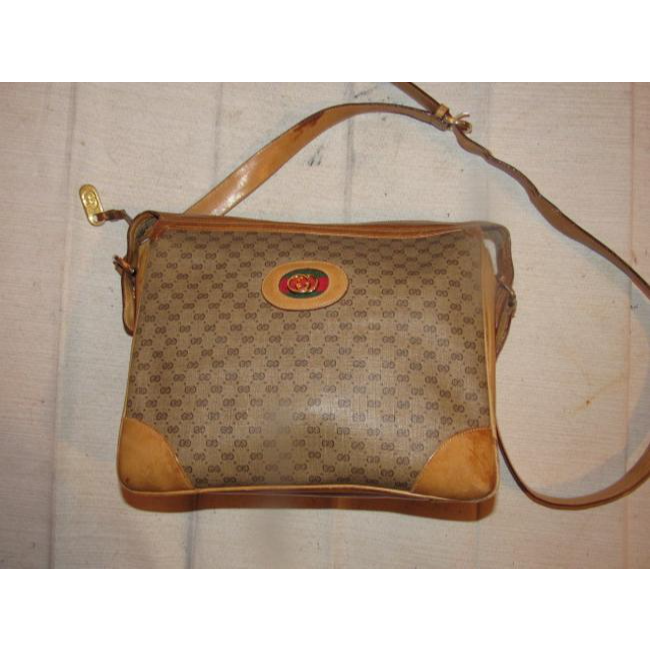 Gucci Vintage Pursesdesigner Purses Brown Leather And Large G Logo Print Coated Canvas With Redgreen