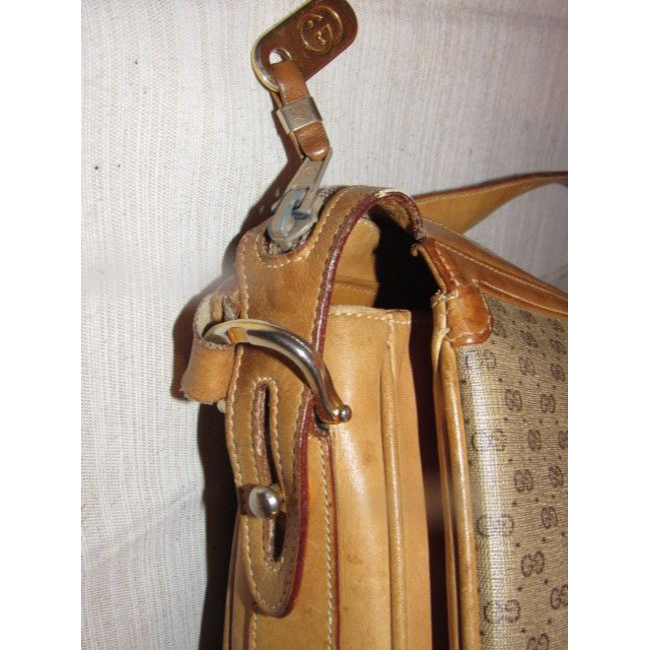 Gucci Vintage Pursesdesigner Purses Brown Leather And Large G Logo Print Coated Canvas With Redgreen
