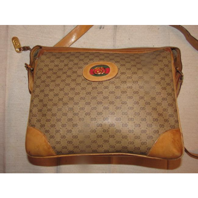 Gucci Vintage Pursesdesigner Purses Brown Leather And Large G Logo Print Coated Canvas With Redgreen