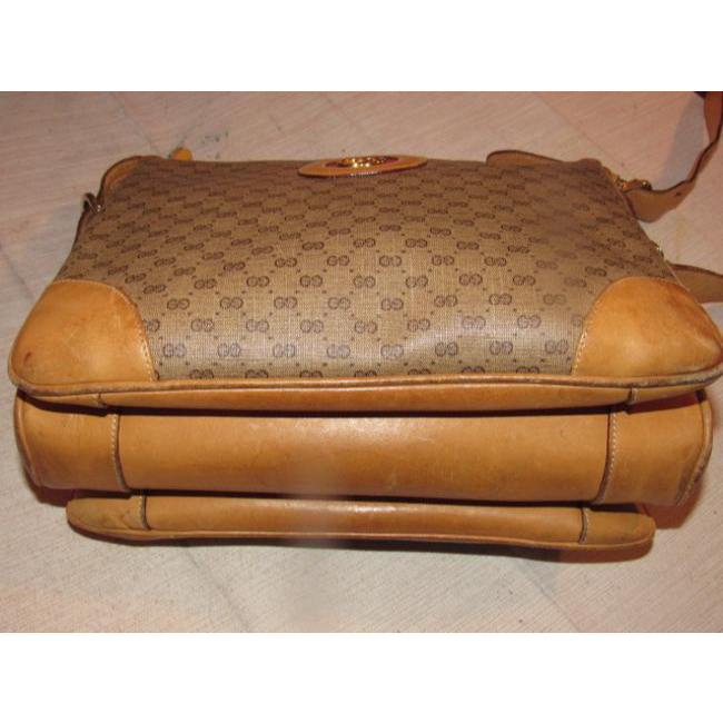 Gucci Vintage Pursesdesigner Purses Brown Leather And Large G Logo Print Coated Canvas With Redgreen