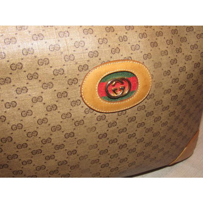 Gucci Vintage Pursesdesigner Purses Brown Leather And Large G Logo Print Coated Canvas With Redgreen