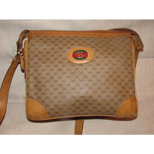 Gucci Vintage Pursesdesigner Purses Brown Leather And Large G Logo Print Coated Canvas With Redgreen