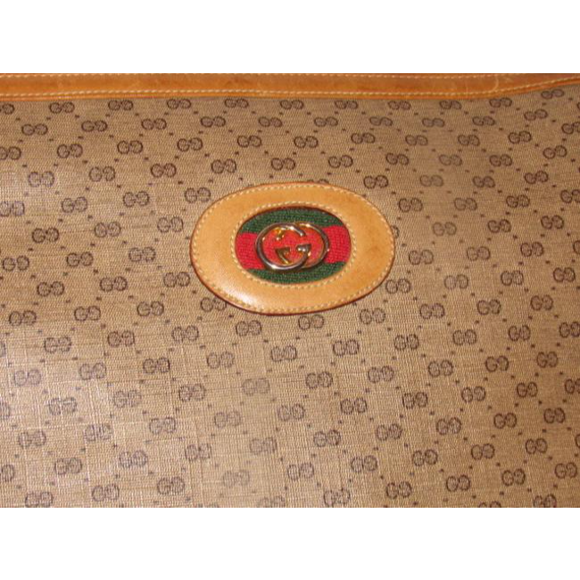 Gucci Vintage Pursesdesigner Purses Brown Leather And Large G Logo Print Coated Canvas With Redgreen