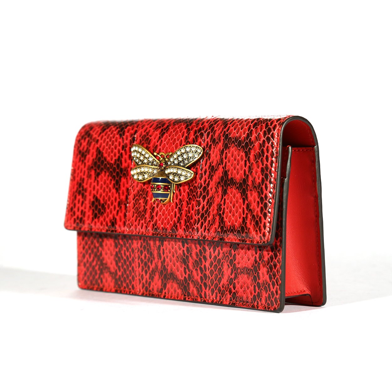 Gucci 476079 2134 Bee Women's Red Exotic Snake Skin Shoulder Bag (GG2067)