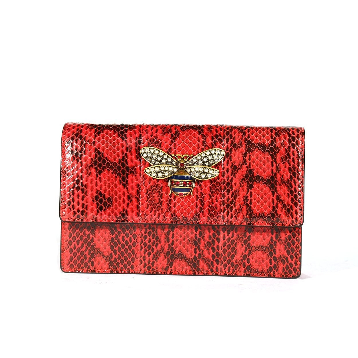 Gucci 476079 2134 Bee Women's Red Exotic Snake Skin Shoulder Bag (GG2067)