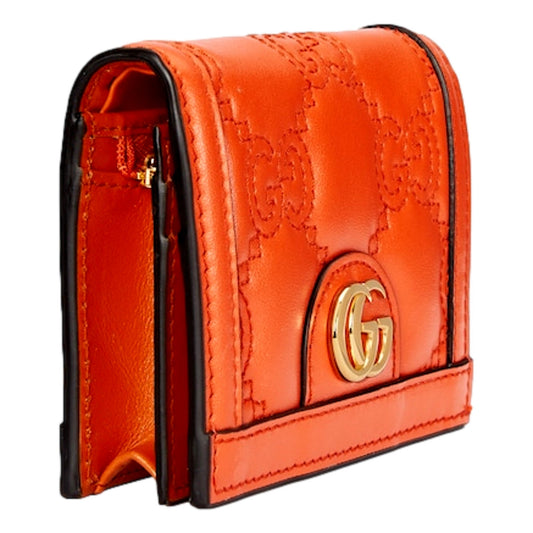 Gucci GG Quilted Matelassé Leather Card Case Wallet In Orange