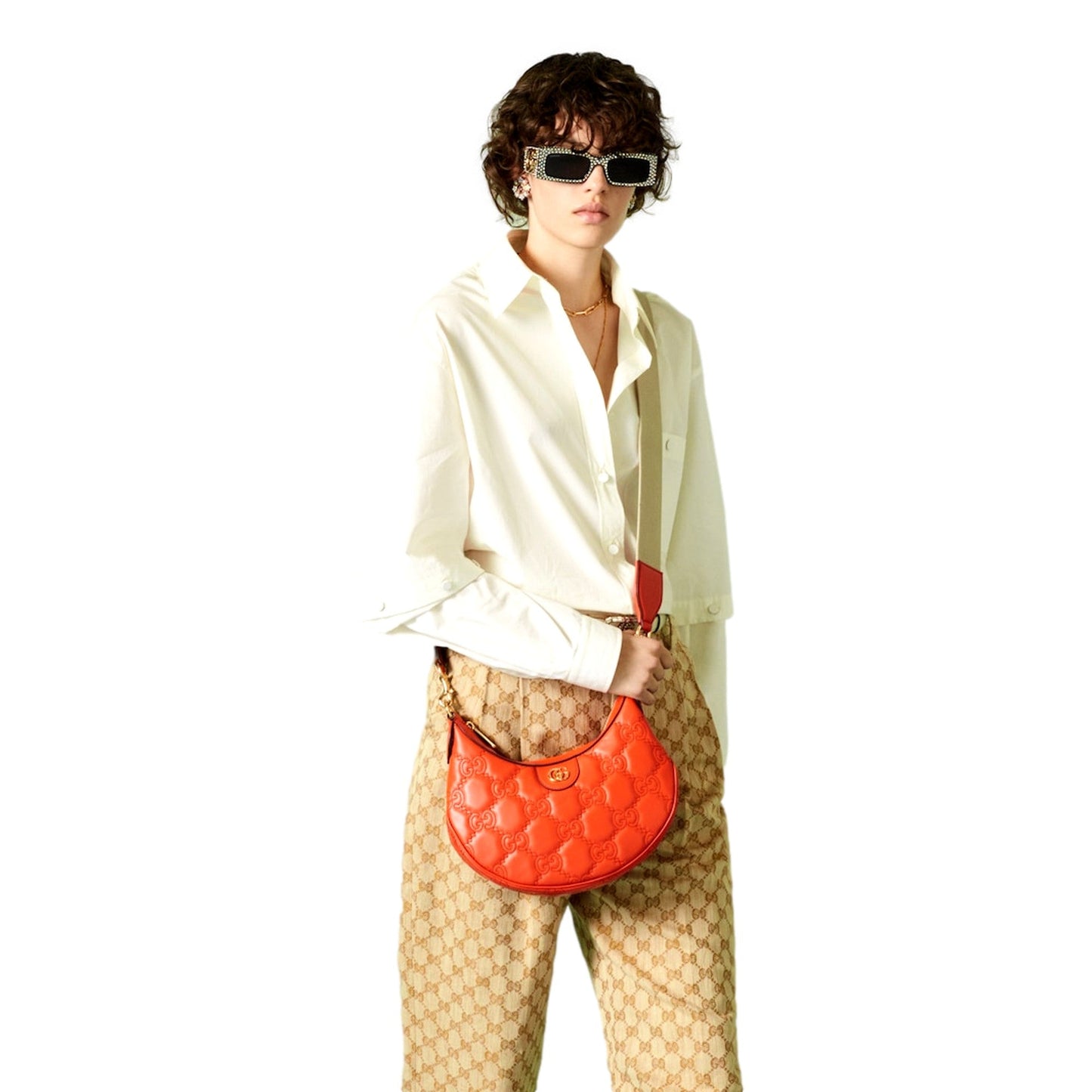 Gucci GG Quilted Matelassé Leather Small Shoulder Handbag In Orange