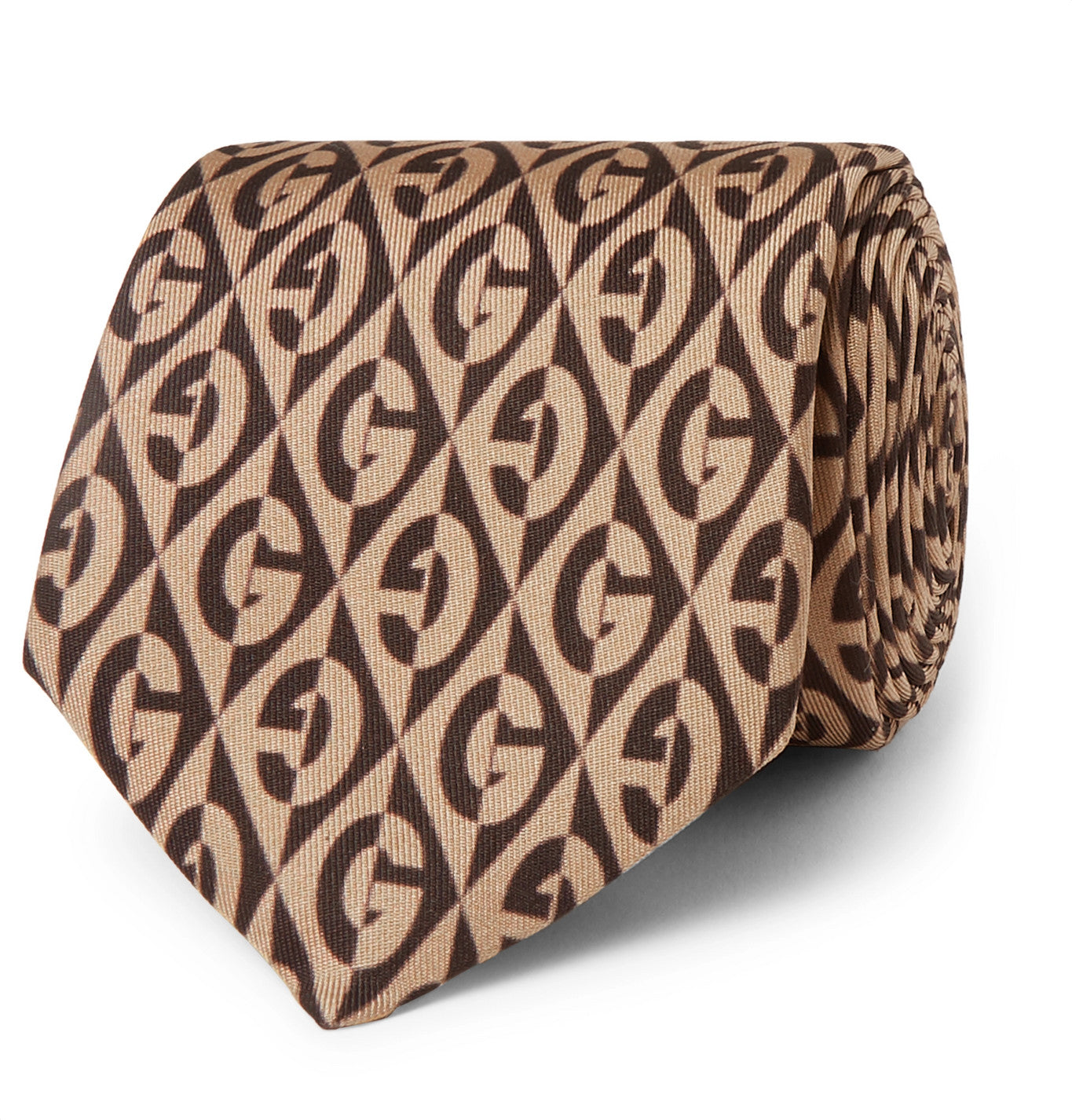 Gucci GG Rhombus Print Silk Tie In Brown