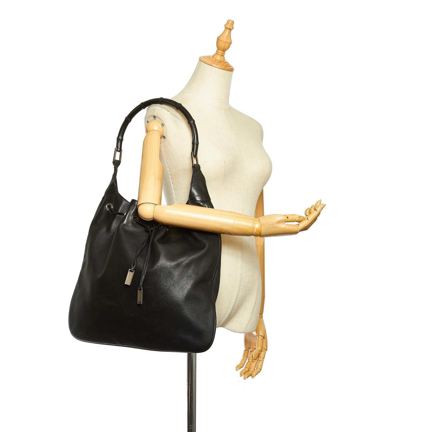 Gucci Bamboo Drawstring Leather Shoulder Bag