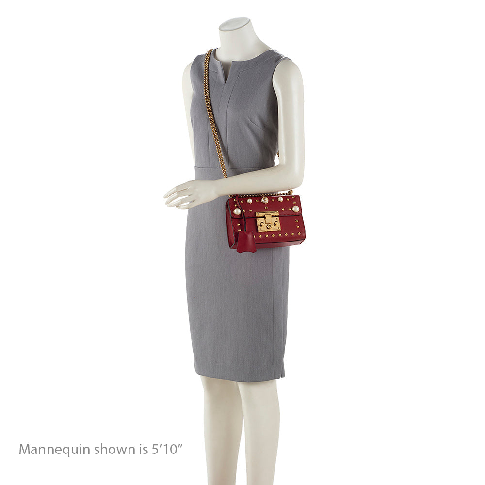 Gucci Pearl Embellished Leather Padlock Small Shoulder Bag - FINAL SALE
