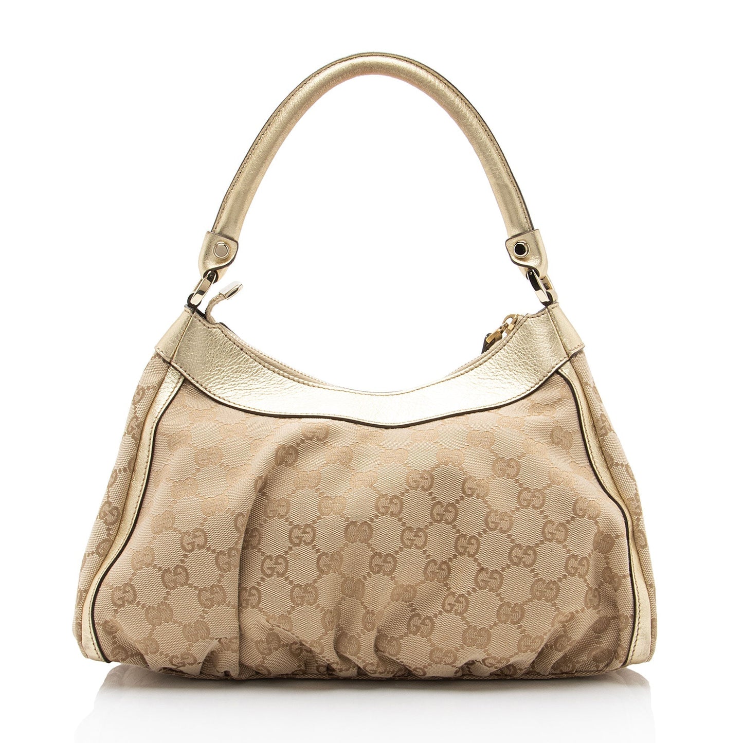 Gucci GG Canvas Metallic Leather D Ring Small Hobo (SHF-nI1P2Q)