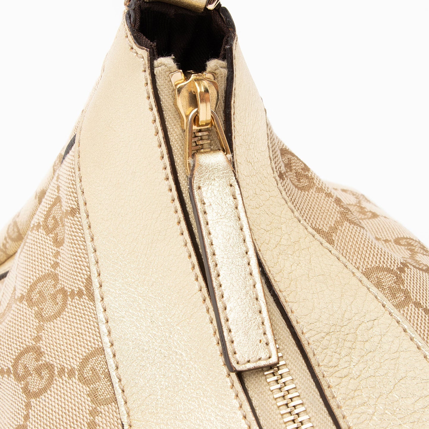 Gucci GG Canvas Metallic Leather D Ring Small Hobo (SHF-nI1P2Q)