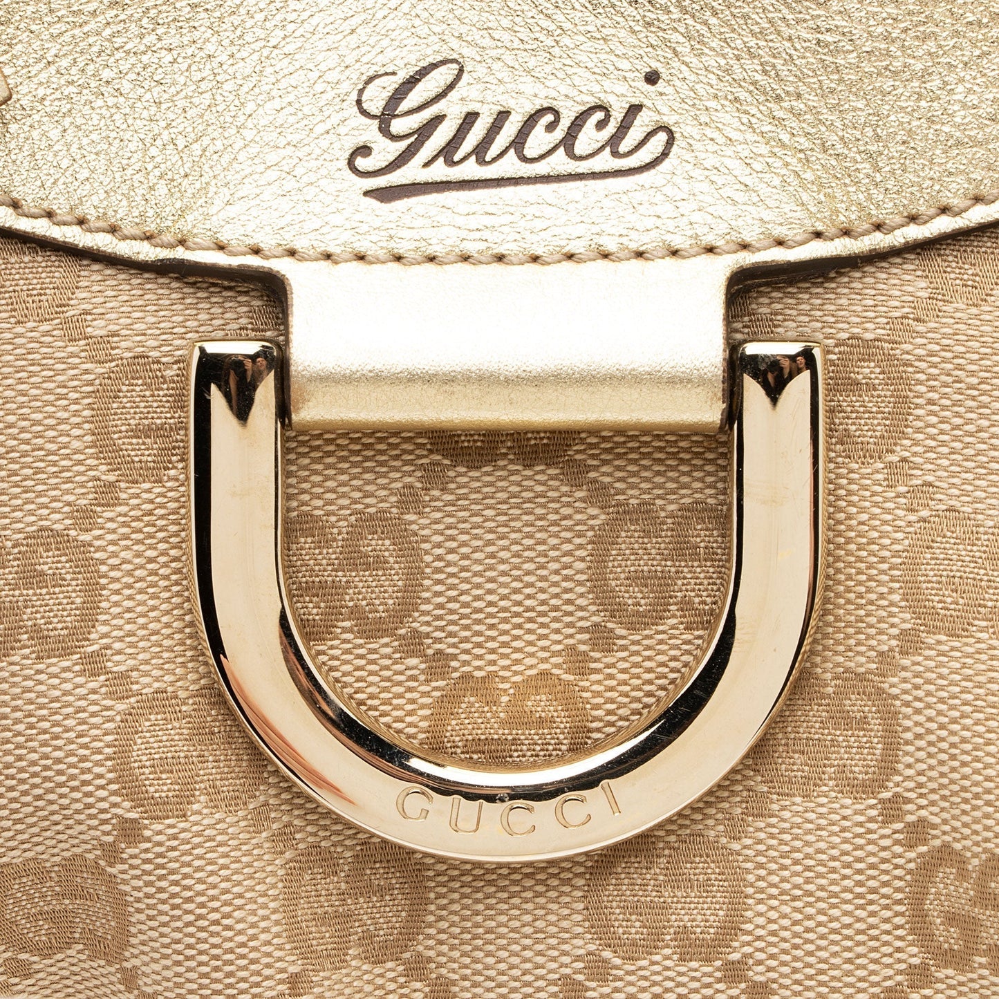 Gucci GG Canvas Metallic Leather D Ring Small Hobo (SHF-nI1P2Q)