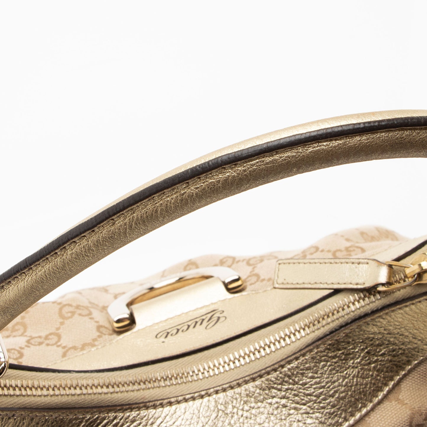 Gucci GG Canvas Metallic Leather D Ring Small Hobo (SHF-nI1P2Q)