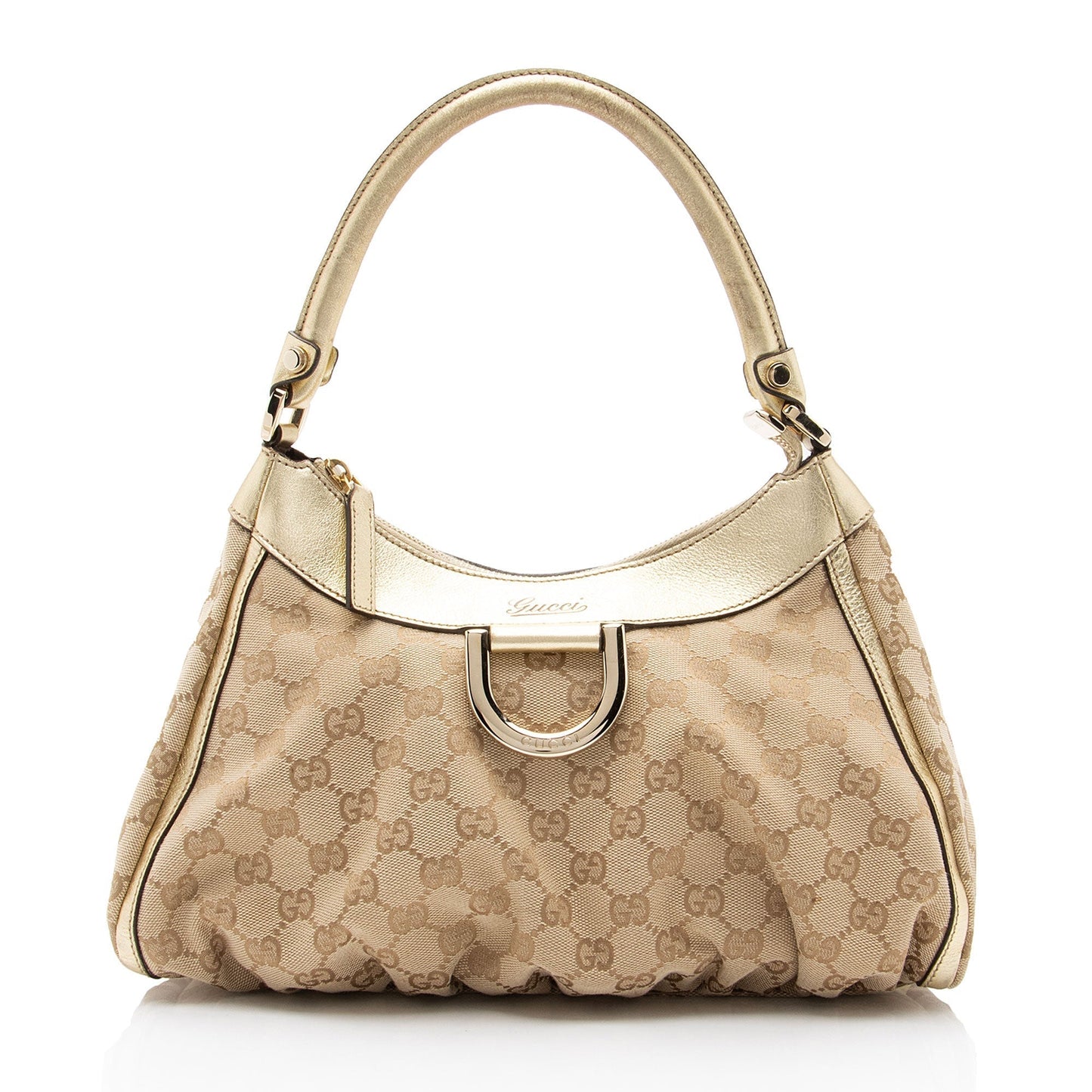 Gucci GG Canvas Metallic Leather D Ring Small Hobo (SHF-nI1P2Q)