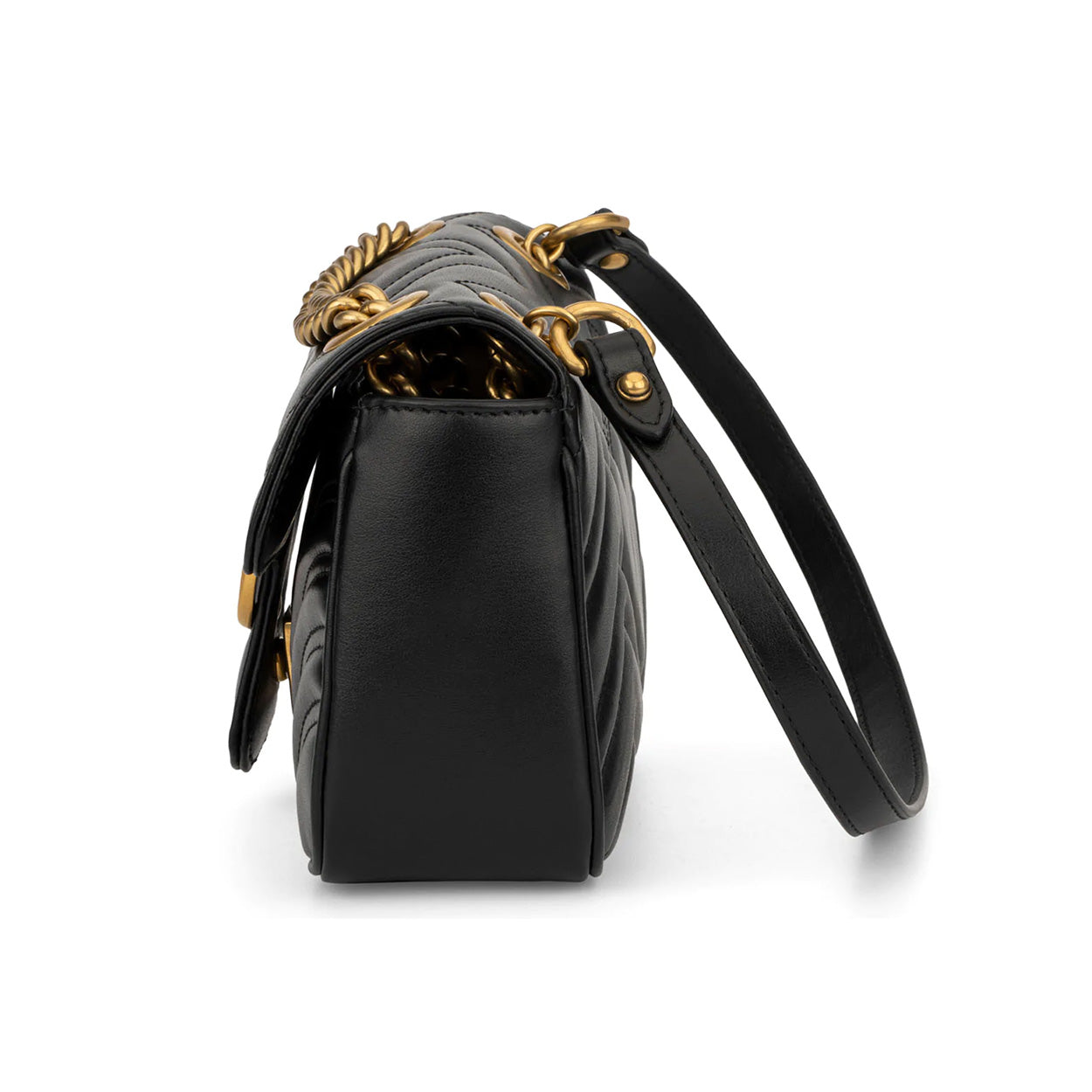 Gucci Marmont 446744 DTDIT 1000 Women's Black Matelassé Leather Mini Shoulder Bag (GG2078)